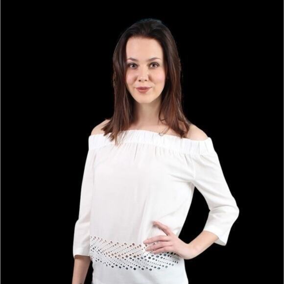selected femme Tops - Selected Femme white 7/8 sleeve off the shoulder shirt